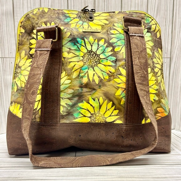 Hand Crafted Handbags - Sunflower Handbag Purse Handmade Double Handles Yellow Brown 11" x 14"